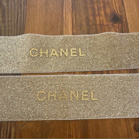 Chanel Paris Gold Embossed Glitter AUTHENTIC 2 New Tibbons w/ Logo for Wrapping - Picture 1 of 3